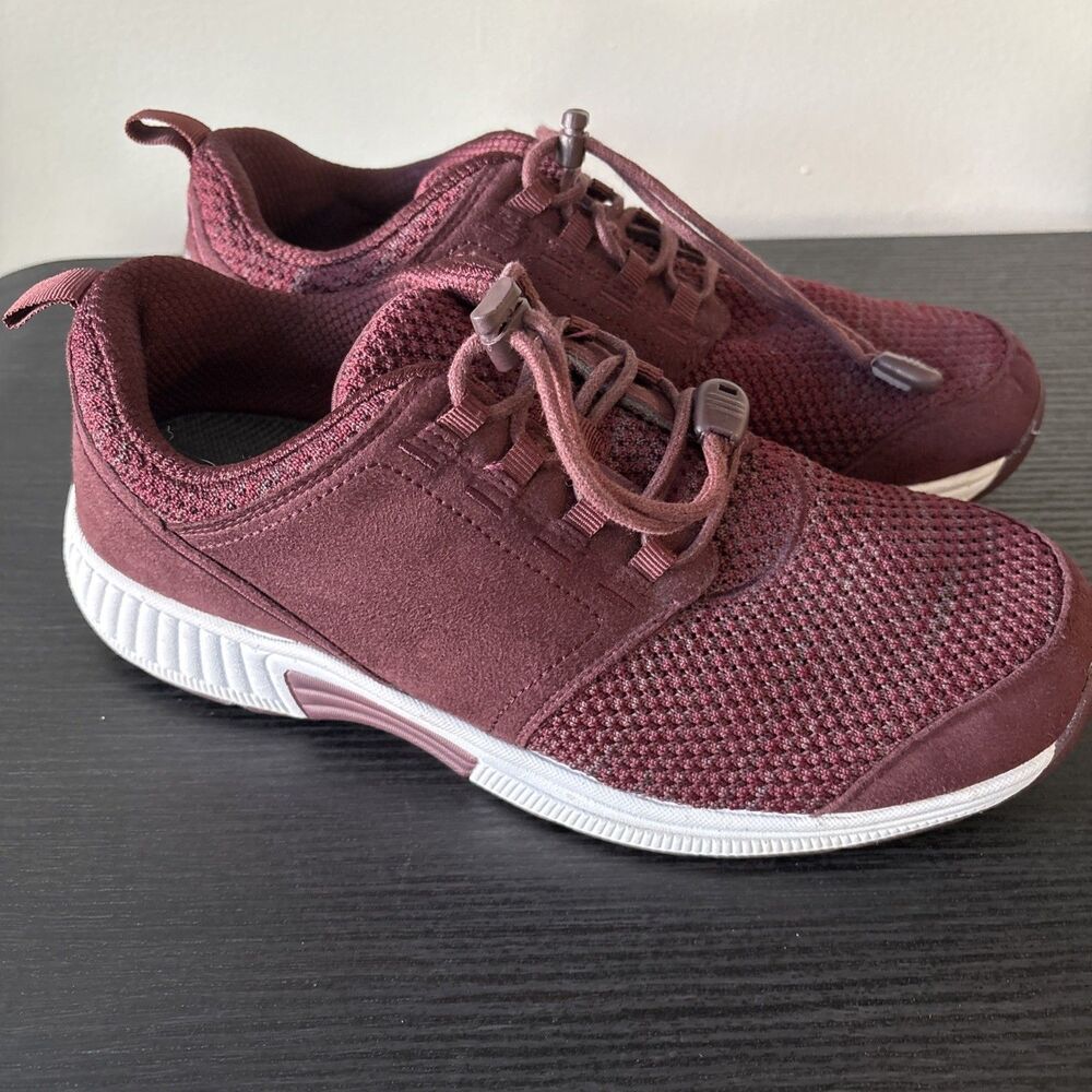 Orthofeet Francis Sneakers Women 10 EE X-Wide Burgandy No-tie Orthopedic Comfort
